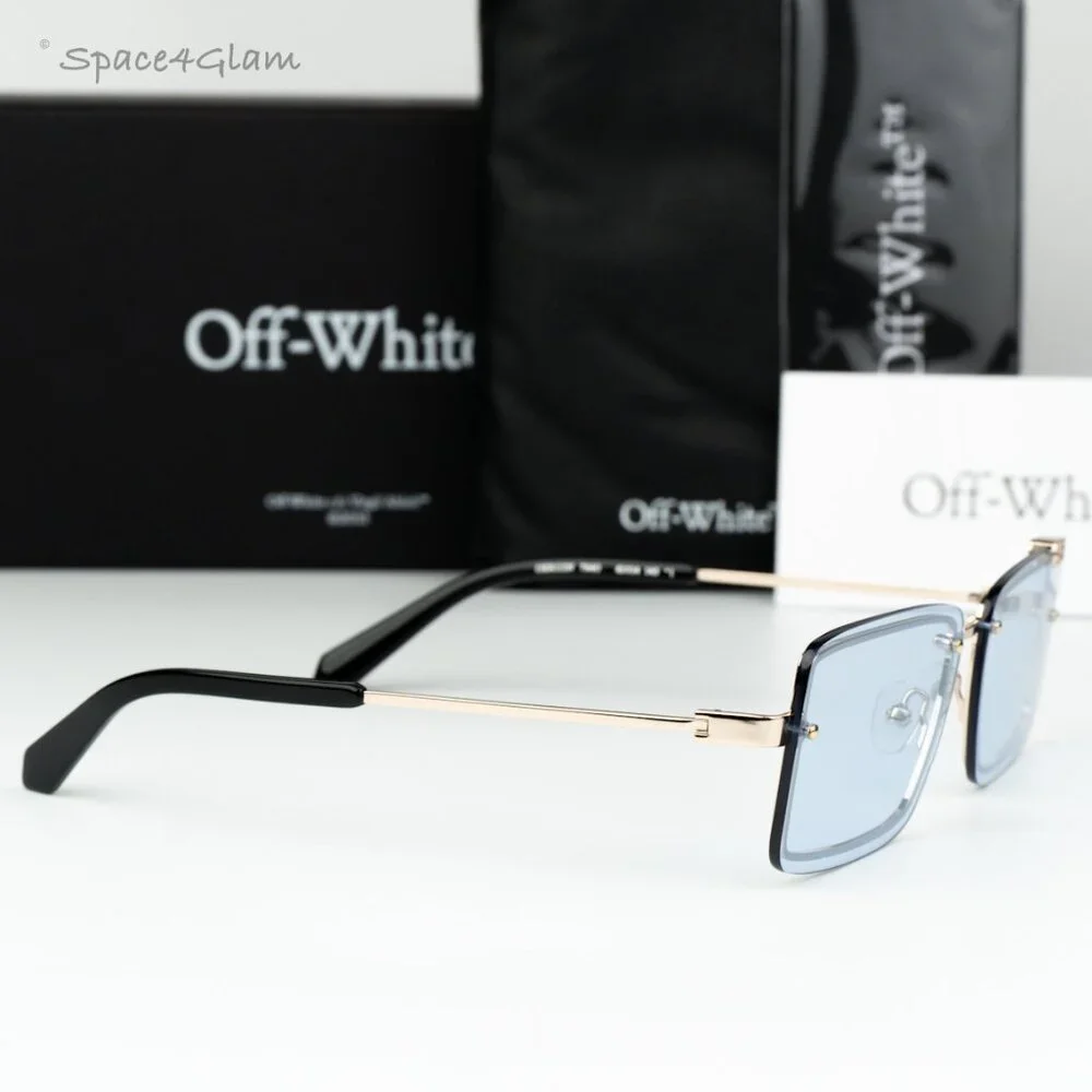 Off-White Men Sunglasses Gold Blue Rectangular OERI13N TAMPA 7640 NEW